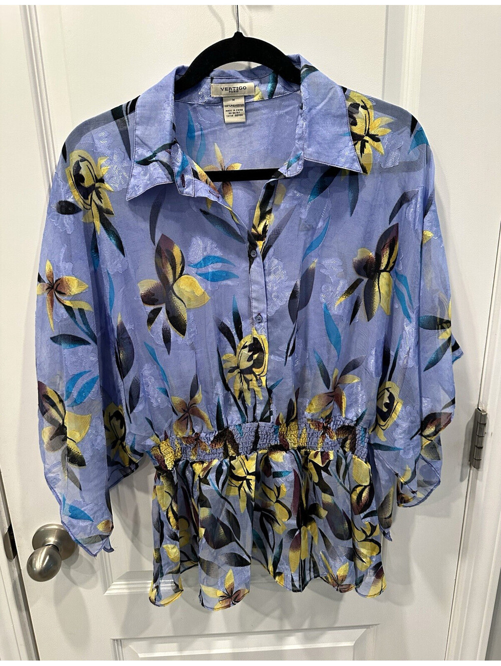 Vertigo Paris Women’s Boho Romantic Sheer Chiffon Floral Blouse Dolman Y2K M